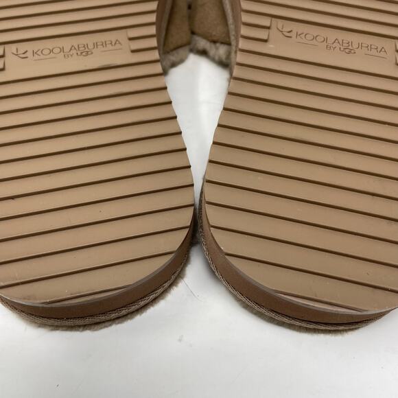 Koolaburra By UGG  Ishani Suede Bow Faux Fur Slippers Slides Amphora Taupe 10 - Picture 10 of 14